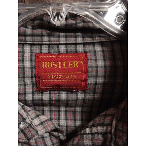 VTG Rustler Men's XL Pearl Snap Western Shirt X-Long Tails Long Sleeve Plaid - Picture 4 of 4